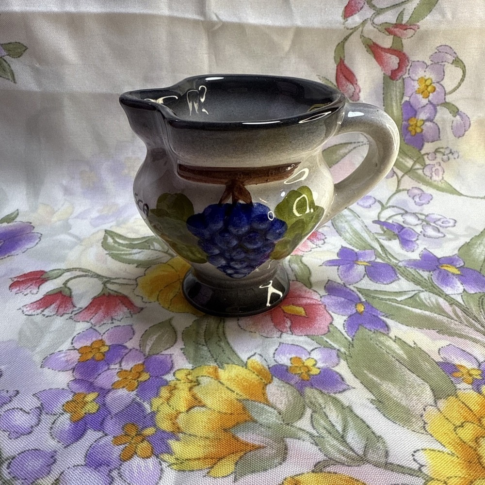 Mini Porcelain Wine Pitcher Valle Verzasca Grapes Hand Painted 3"